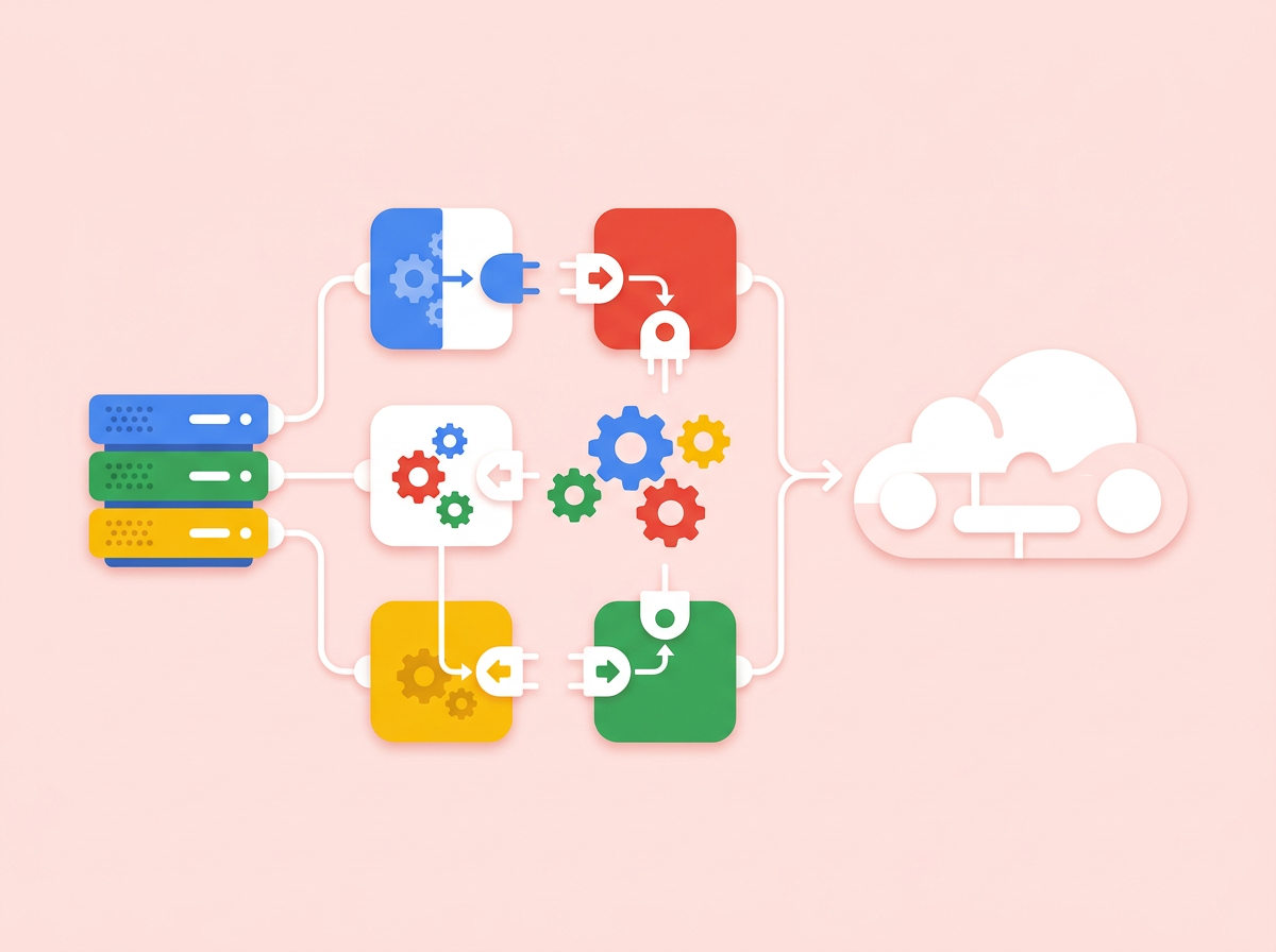 Illustration: Modulare Bausteine verbinden Server und Cloud